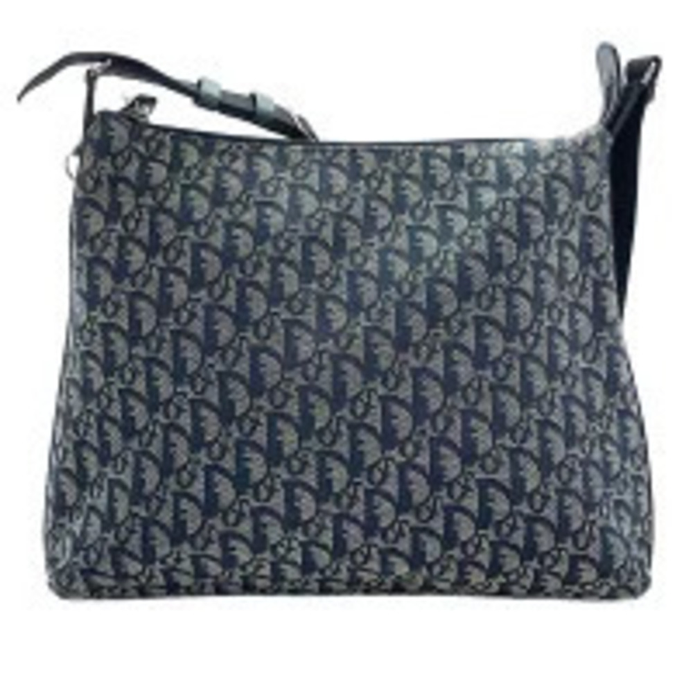 Christian Dior Canvas Trotter Shoulder Bag Navy Blue